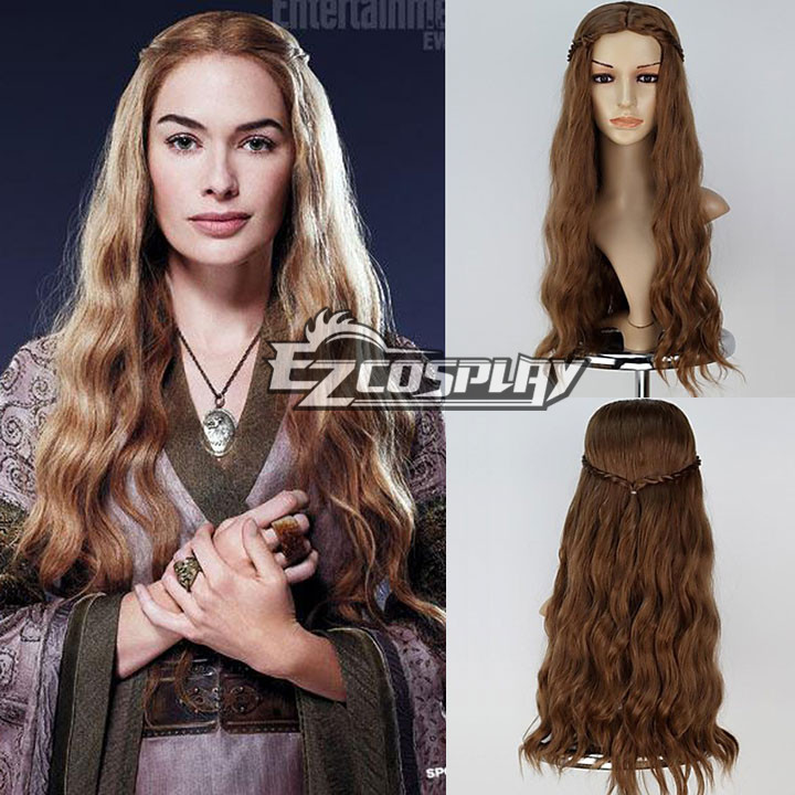 

New Movie Game of Thrones Cersei Lannister Long Wavy Brown Cosplay Wig with Braid