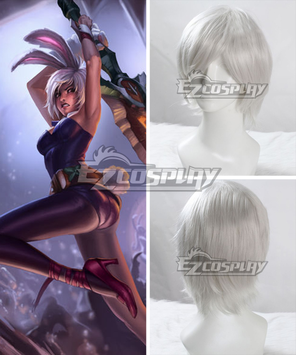 League of Legends Battle Bunny Riven The Exile Silver Cosplay Wig