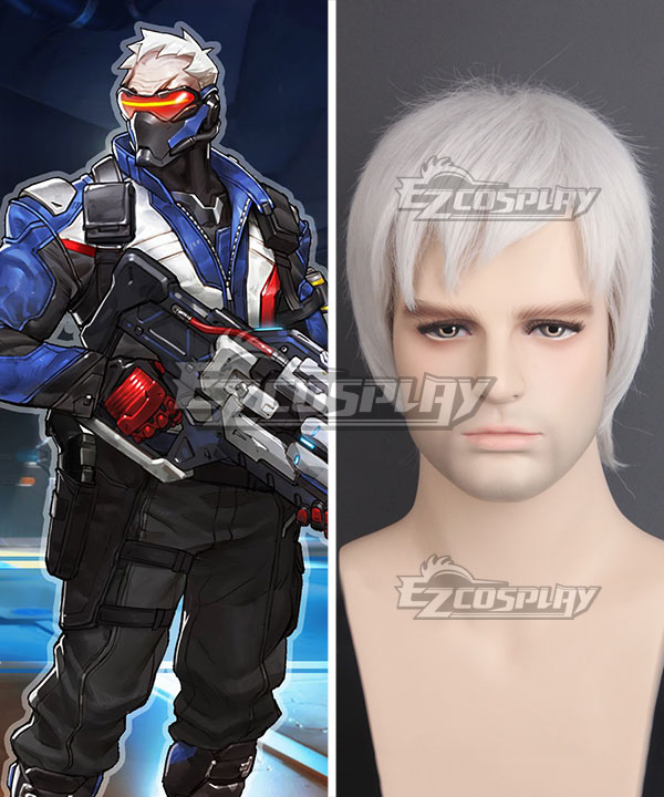 Overwatch OW Soldier 76 John Jack Morrison Silver gray Cosplay Wig