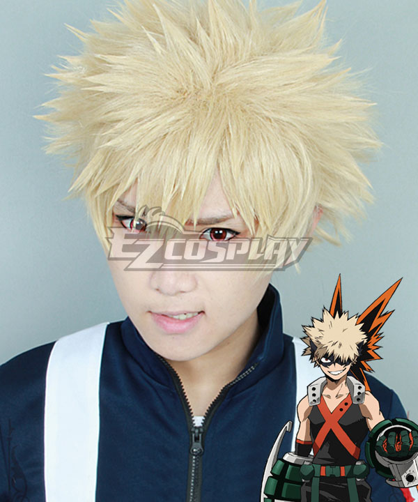 My Hero Academia Boku no Hero Akademia Katsuki Bakugou Light Golden Cosplay Wig