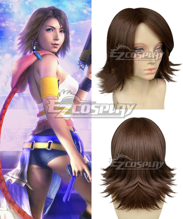 Final Fantasy X-2 FF10-2 Yuna Brown Cosplay Wig