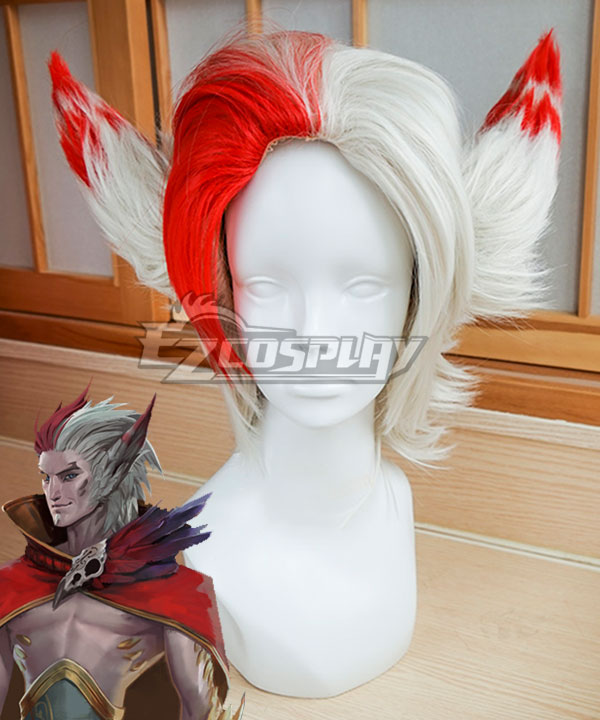 League of Legends LOL Rakan Red White Cosplay Wig