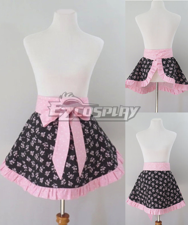 

Womens Black and Pink Floral Ruffled Half Apron Household Apron Cosplay