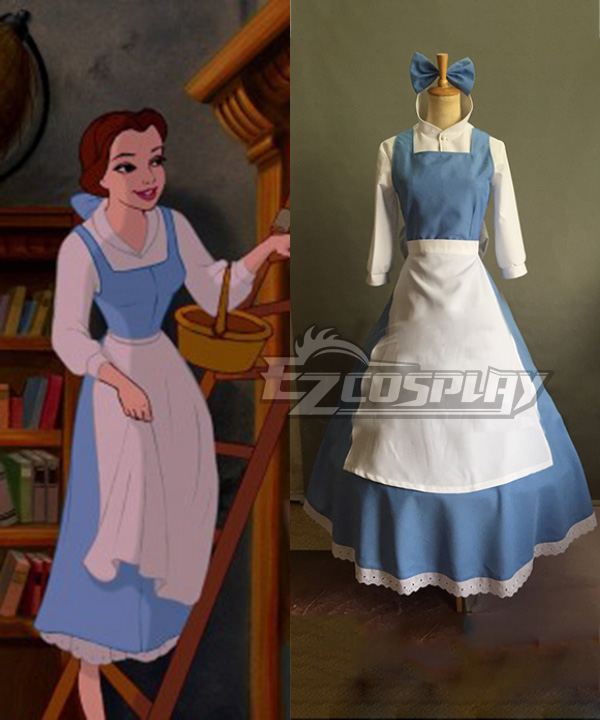 2015 New Beauty and the Beast Costume Adult Belle Maid Dress Women Blue Cosplay Fancy Dress