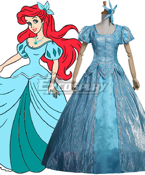 Disney The Little Mermaid Ariel Princess Blue Dress Cosplay Costume - A Edition