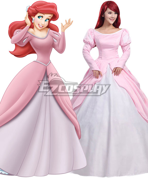 Disney The Little Mermaid Ariel Princess Pink Dress Cosplay Costume