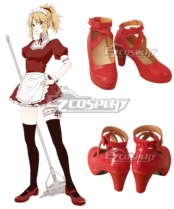 Fate Apocrypha Saber Mordred Casual Maid Red Cosplay Shoes