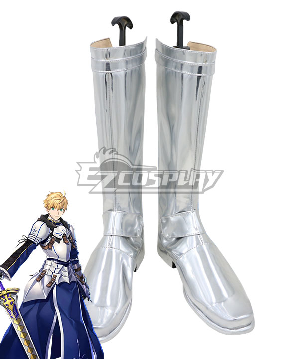 Fate Grand Order Fate Prototype Saber Arthur Pendragon Silver Shoes Cosplay Boots