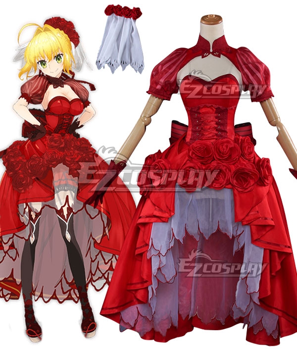 Fate Grand Order FGO Saber Caster Nero Claudius Rose Dress Cosplay Costume