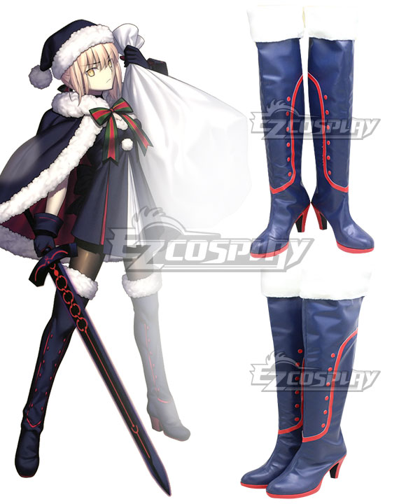 Fate Grand Order Saber Christmas Altria Pendragon Blue Shoes Cosplay Boots