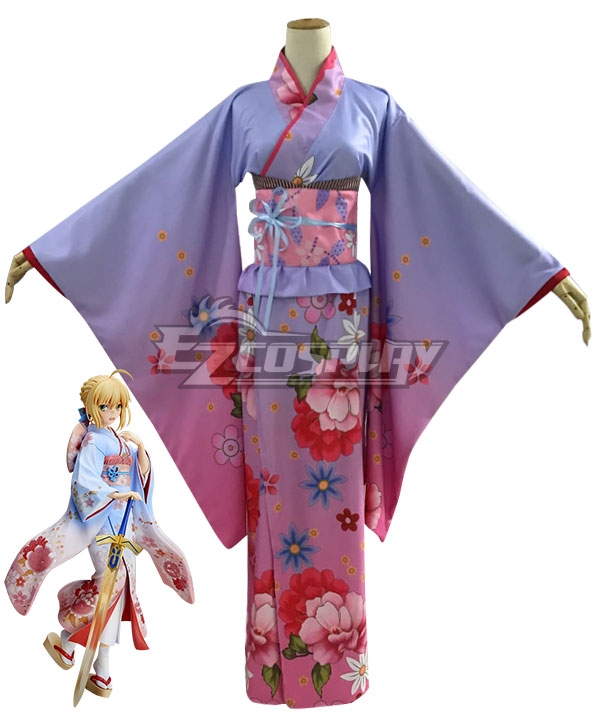 Fate Stay Night Saber Artoria Pendragon Kimono Cosplay Costume