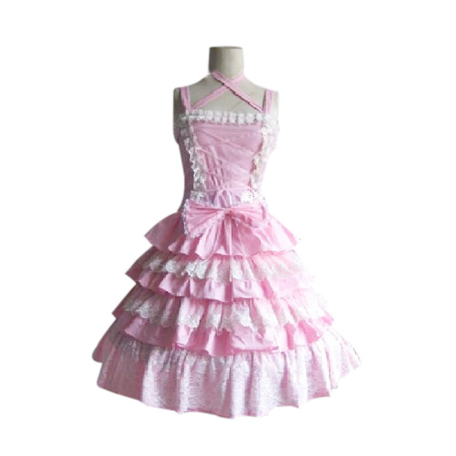 

Stunning Tiered Ruffles Pink Dress Lolita Cosplay Costume ELT0028