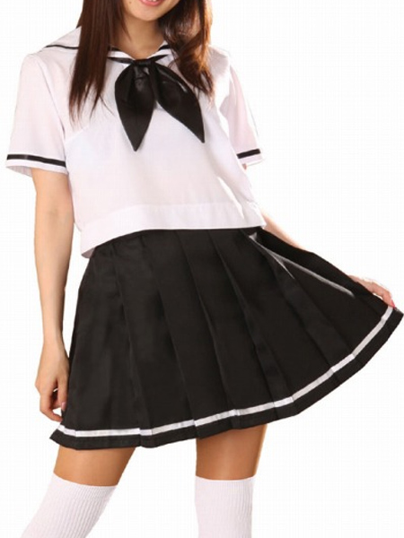 Black and White Short Sleeves Sailor Uniform Cosplay Costume