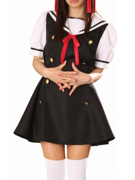 Black Dress Short Sleeves Sailorl Uniform Cosplay Costume