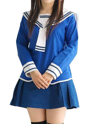 Blue Long Sleeves School Uniform Cosplay Costume