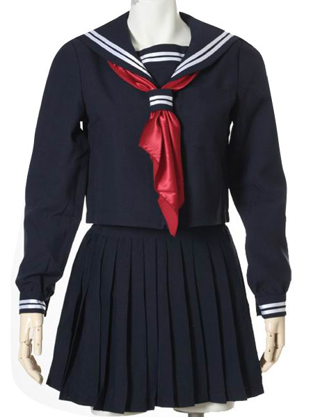 

Deep Blue Long Sleeves Sailor Uniform Cosplay Costume
