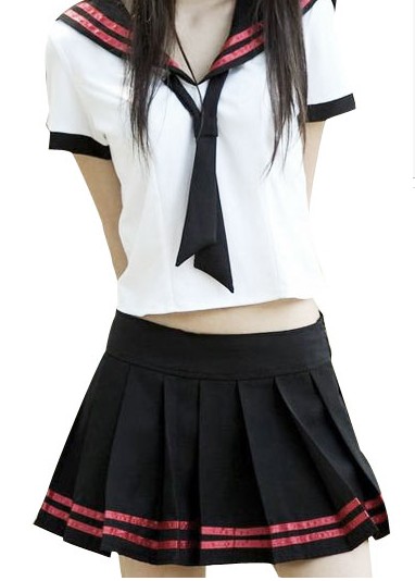 High waisted Short Sleeves Cute School Uniform Cosplay Costume
