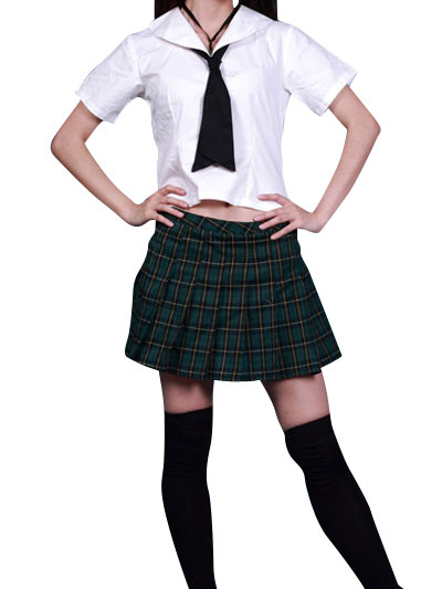 

High waisted Short Sleeves Grid Skirt School Uniform Cosplay Costume