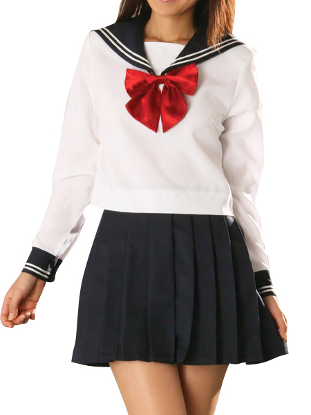 Red Bowknot Long Sleeves Sailor Uniform Cosplay Costume
