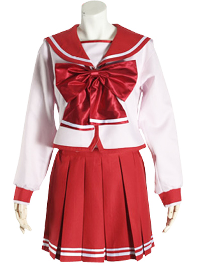 Red Bowknot Long Sleeves School Uniform Cosplay Costume