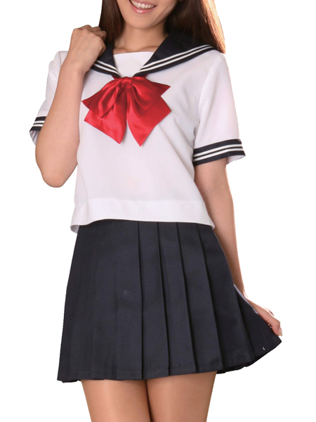 Red Bowknot Short Sleeves Sailor Uniform Cosplay Costume