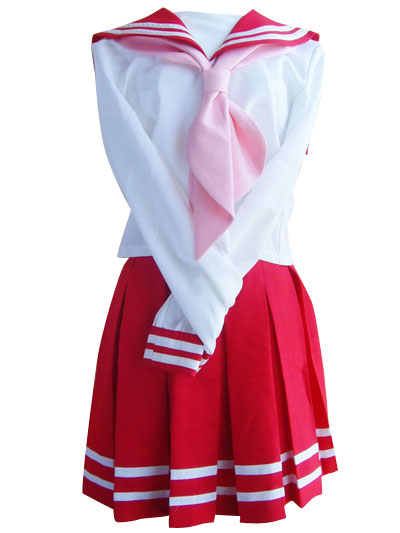 Red Skirt Long Sleeves Sailor Uniform Cosplay Costume