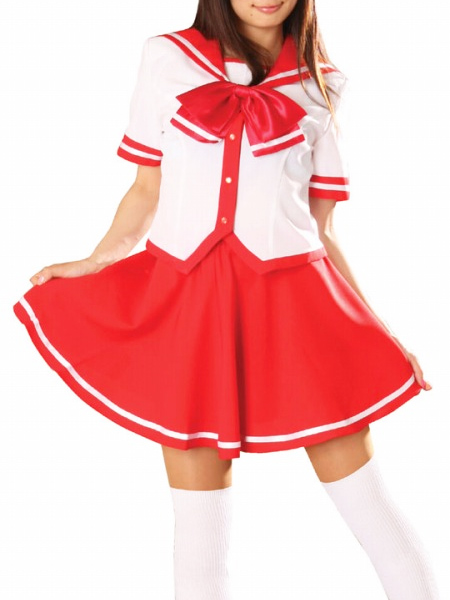 

Red Skirt Short Sleeves School Uniform Cosplay Costume