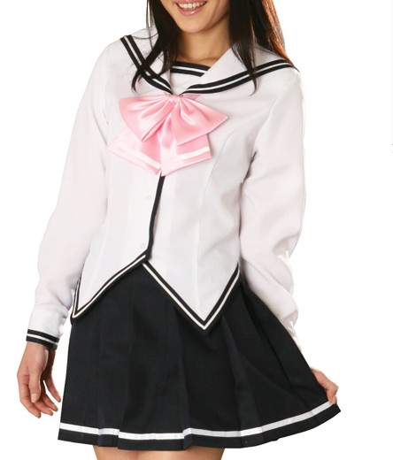 White Jacket Black Skirt Long Sleeves School Uniform Cosplay Costume