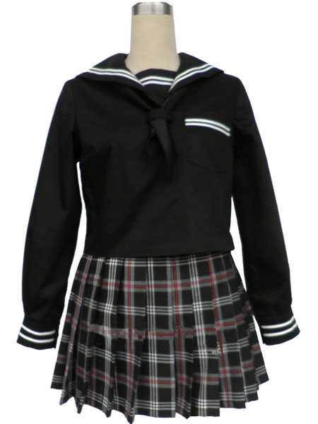 

Black Short Sleeves Grid Skirt Sailor Uniform Cosplay Costume