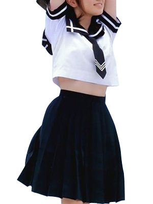 

High waisted Deep Blue Short Sleeves Cute School Uniform Cosplay Costume
