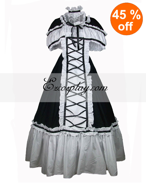 

Cotton Black And White Lace Ruffles Gothic Lolita Dress