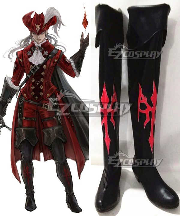 Final Fantasy14 Red Mage Black Shoes Cosplay Boots