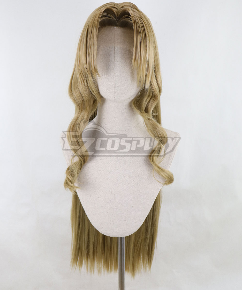 Game Vii Aerith Gainsborough Cosplay Pruiken Bruin Lang Krullend Hittebestendig Synthetisch Haar Peruca Pruik Cap