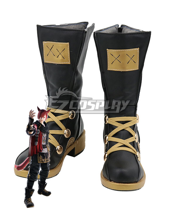 Final Fantasy XIV 5.3 G'raha Tia Black Shoes Cosplay Boots