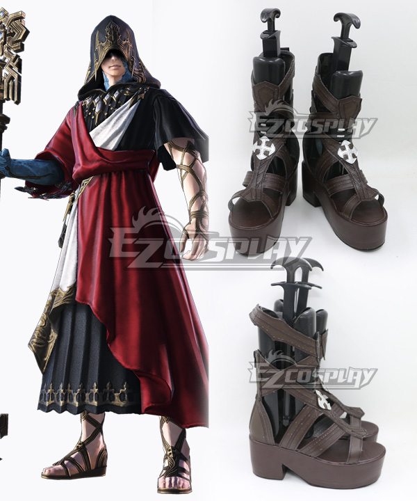 Final Fantasy XIV Crystal Exarch Brown Shoes Cosplay Shoes