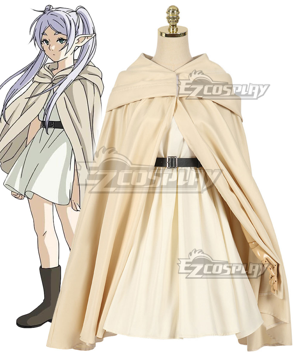 Frieren: Beyond Journey's End Frieren White Dress with  Brown Cloak Cosplay Costume