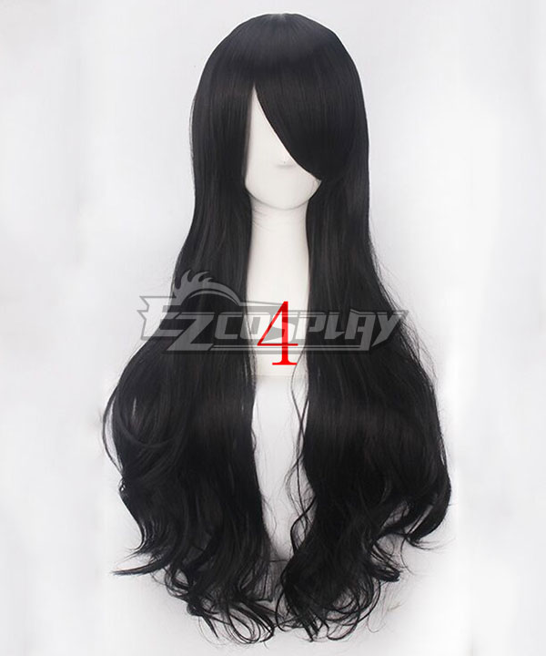 Long black cosplay wig with bangs best sale