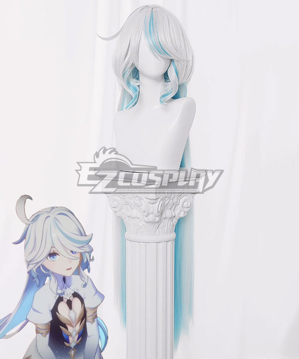 Genshin Impact God of Justice Focalors Furina White Blue Cosplay Wig