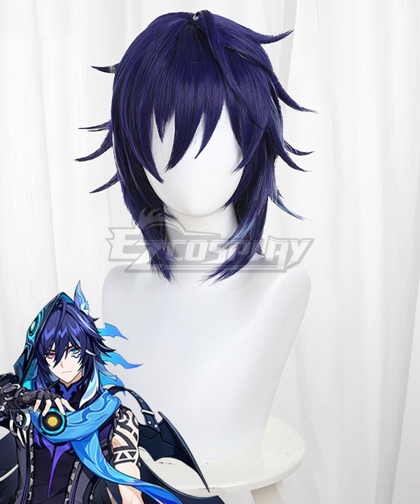 Genshin Impact Ororon Black Blue Cosplay Wig