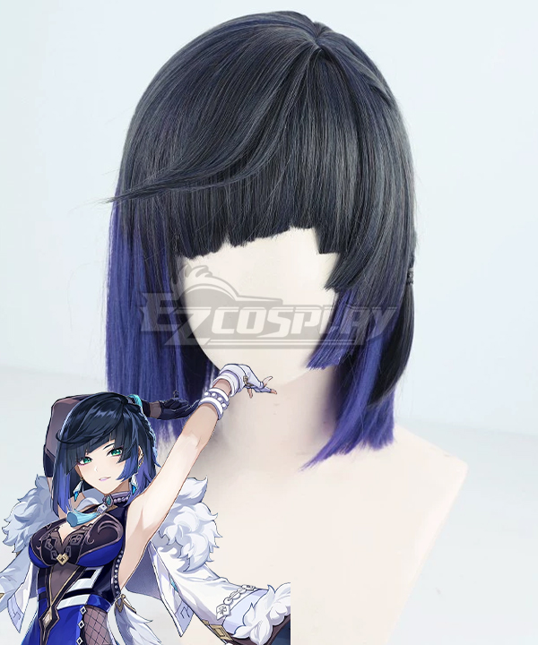 Genshin Impact Yelan Black Purple Cosplay Wig