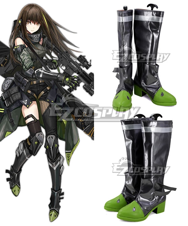 Girls Frontline M4A1 Green Silver Shoes Cosplay Boots
