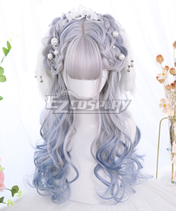 Japan Harajuku Lolita Series Blue Bird White Blue Cosplay Wig