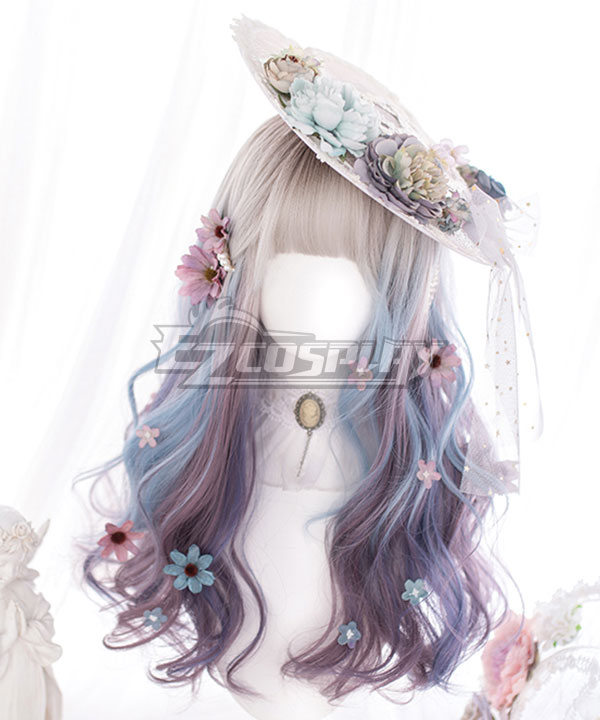 Japan Harajuku Lolita Series Unicorn mist Gray Purple Blue Cosplay Wig