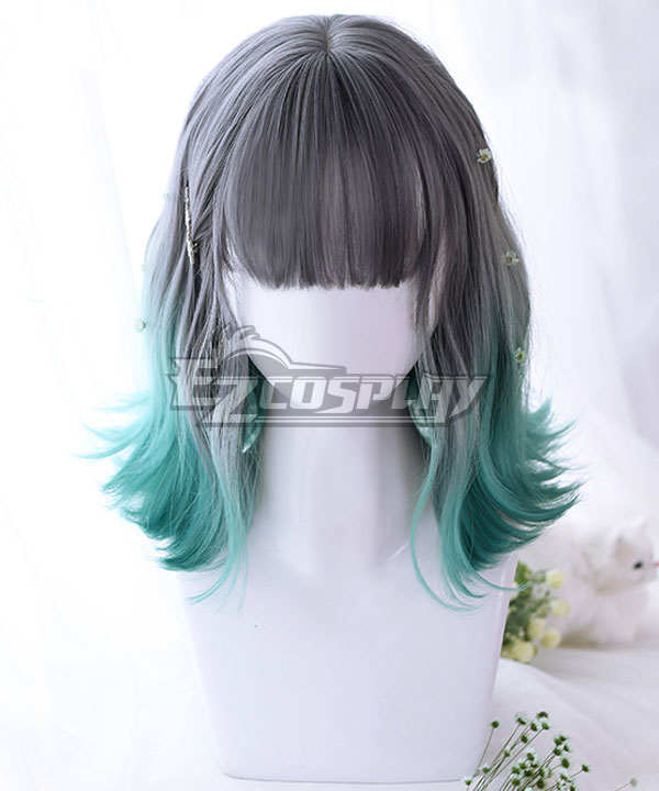 Japan Harajuku Lolita Seriest Grey Green Gradient Color Cosplay Wig - Only Wig