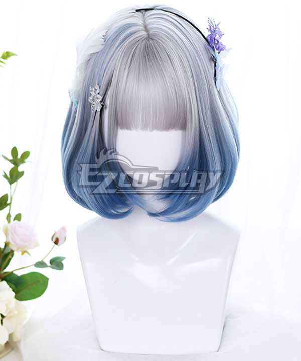Japan Harajuku Lolita Seriest Silver Blue Gradient Color Cosplay Wig - Only Wig