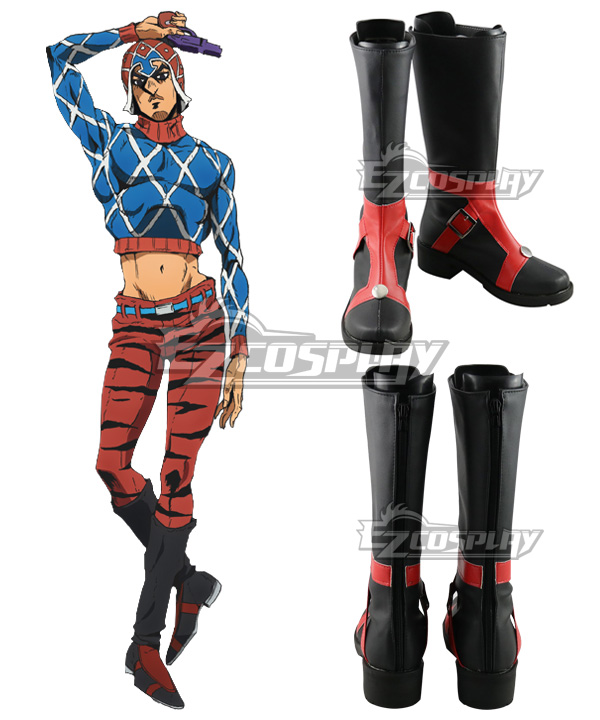 JoJo's Bizarre Adventure Guido Mista Shoes Red Black Shoes Cosplay Boots