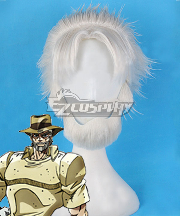 Jojo'S Bizarre Adventure: Stardust Crusaders Joseph Joestar White Cosplay Wig - Including Mustache and Wig