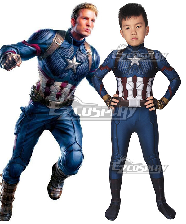 Kids Marvel Avengers 4: Endgame Steven Rogers Captain America Zentai Jumpsuit Cosplay Costume