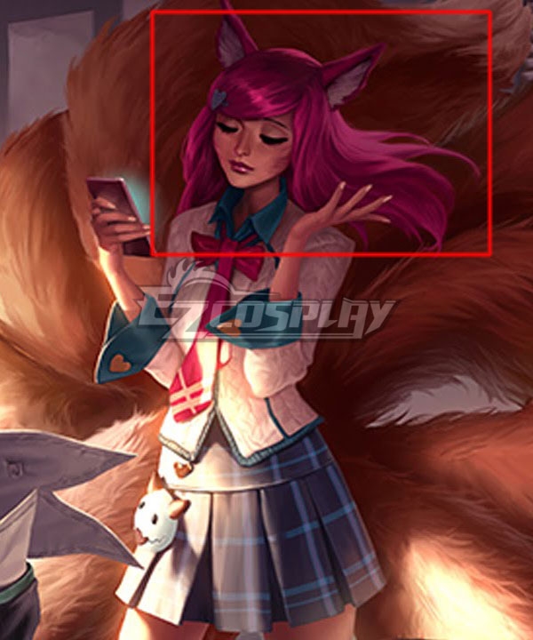 League of Legends LOL Academy Ahri The Nine Tailed Fox Rose Cosplay Wig - Wig + Ears