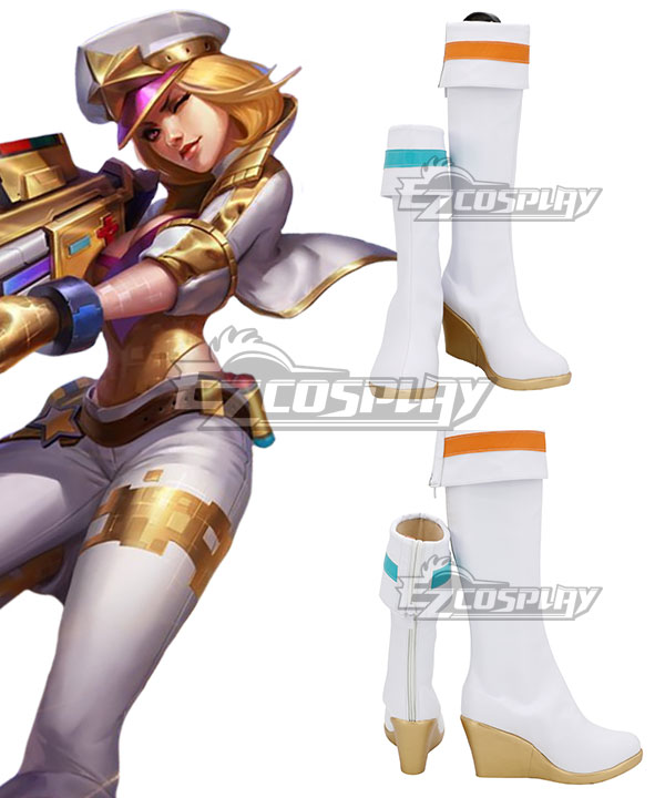 League Of Legends LOL Arcade Caitlyn Prestige Edition White Shoes Cosplay Boots